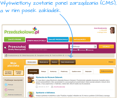Wyświetlony zostanie panel zarządzania (CMS), a w nim pasek zakładek.