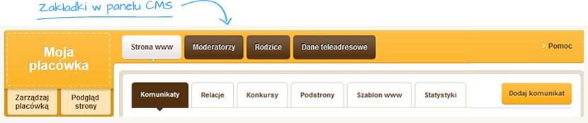 Zakładki w panelu CMS