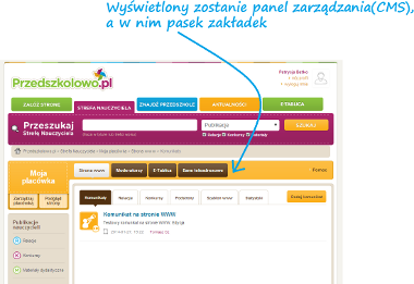 Wyświetlony zostanie panel zarządzania (CMS), a w nim pasek zakładek