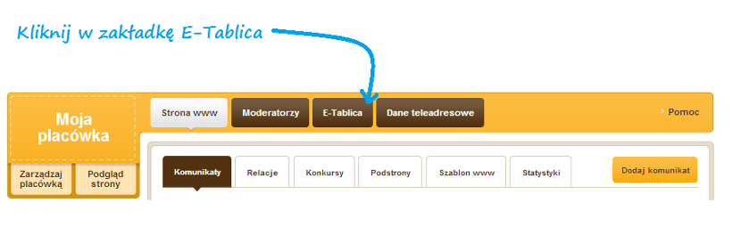 Kliknij w zakładkę ”E-Tablica”